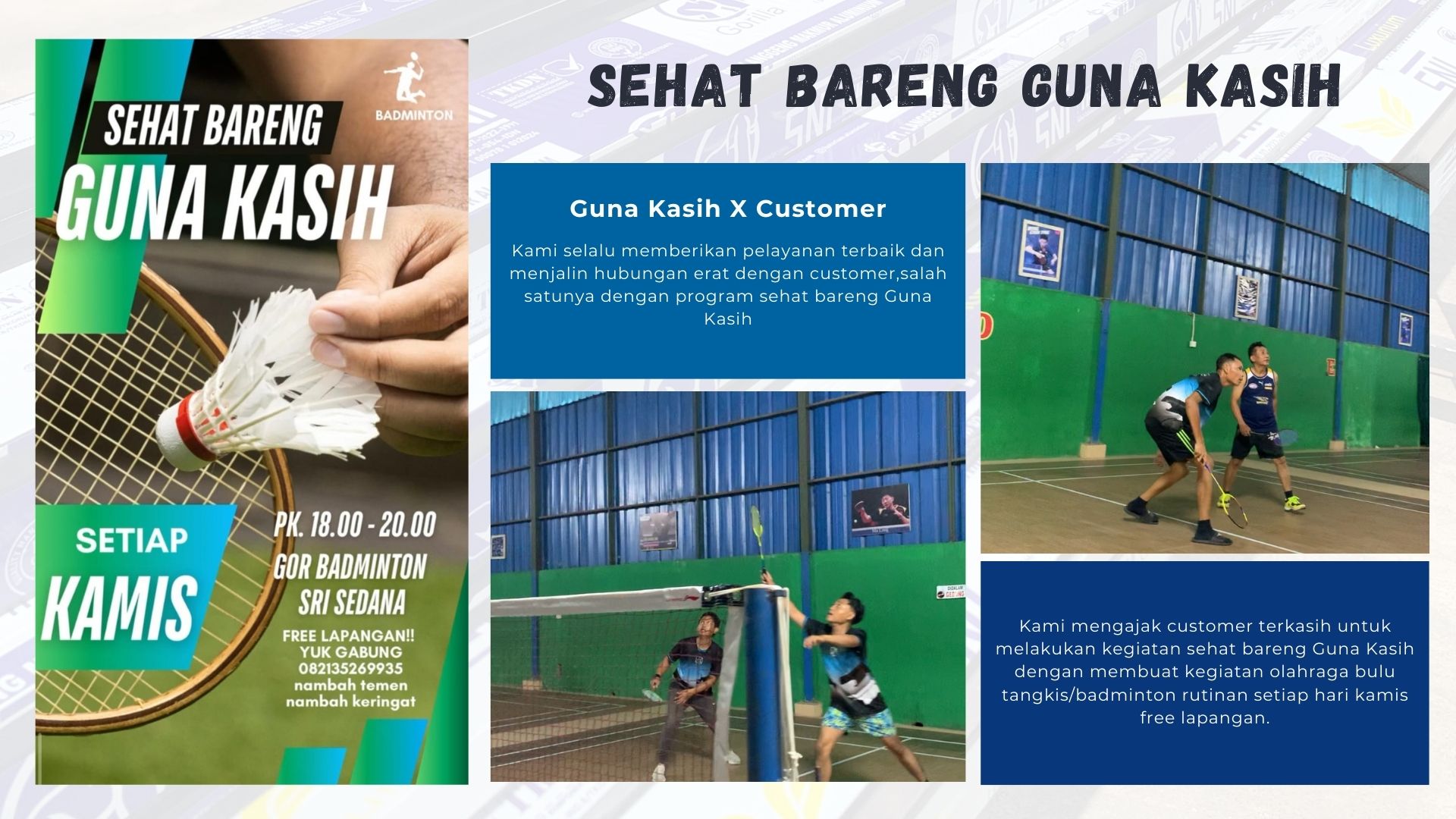 Program olahraga bulu tangkis gratis bersama customer CV Guna Kasih Aluminium Bali